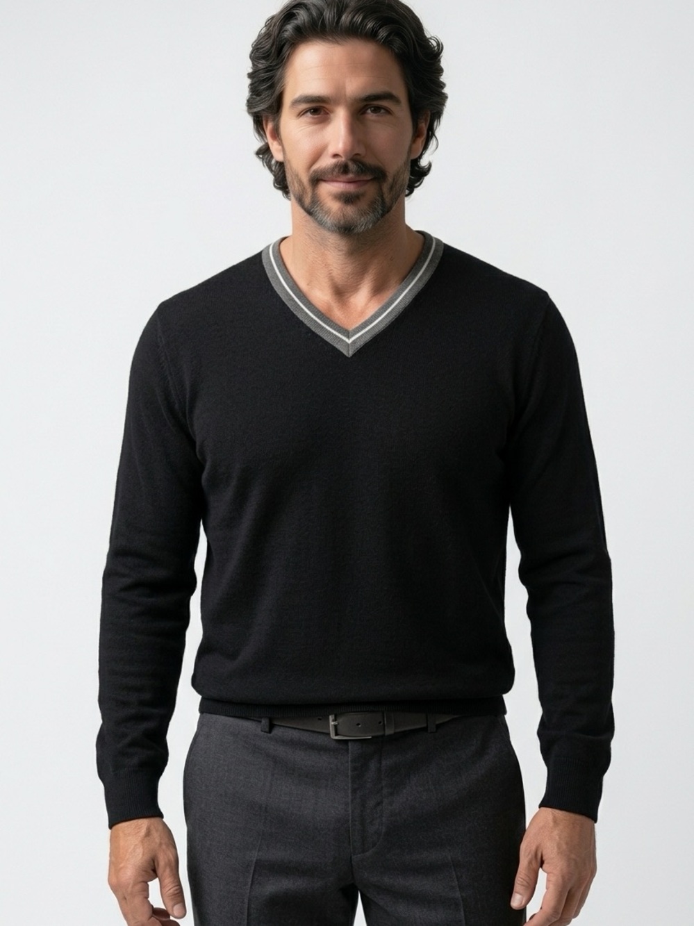 PAUL SMITH | Black V-Neck Sweater with Contrast Trim Men’s Size XX-Large